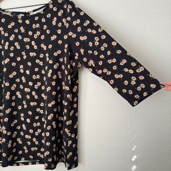 Talbots Plus Womens Black Floral Blouse Stretchy Longsleeve Scoop Neck Size 1X - Picture 3 of 11